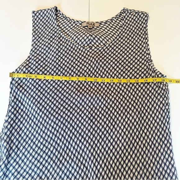 Flax Linen Asymmetrical Airy Navy Gingham Tunic Top - Medium - Picture 8 of 11